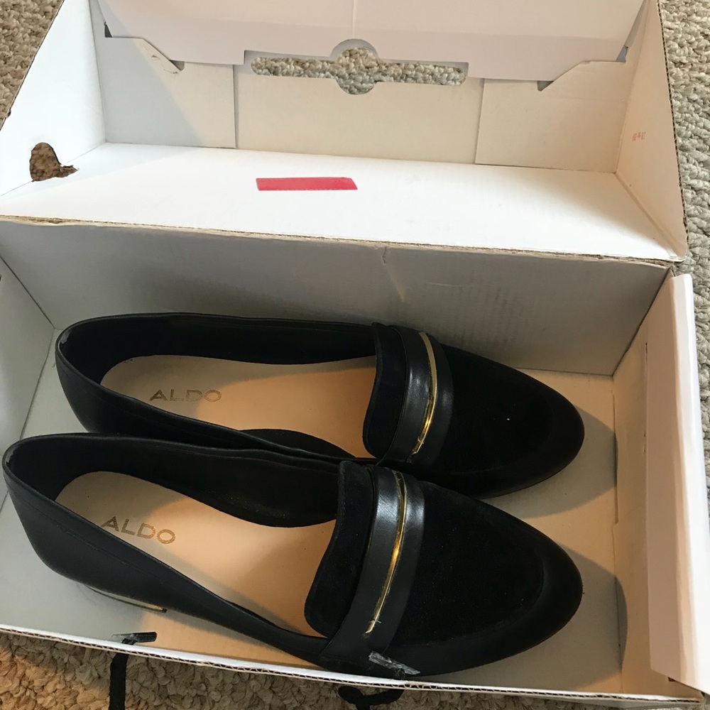 Aldo loafers with gold heel